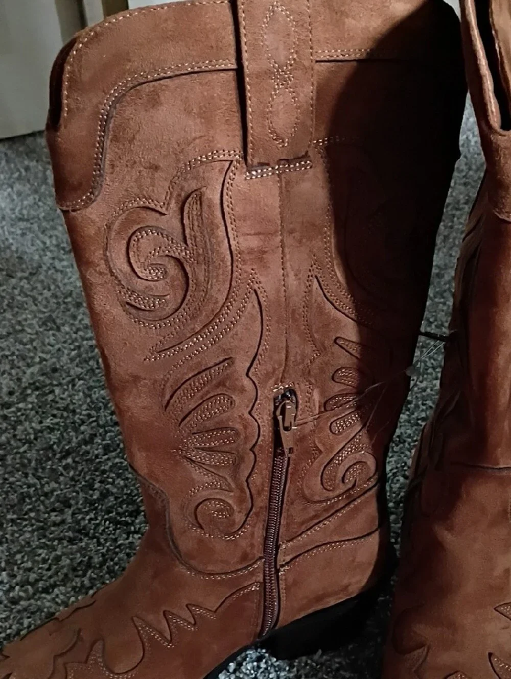 Women's Tan Suede Western Heeled Boots - Picture 3 of 7